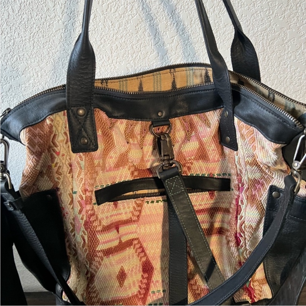 Nena & Co. Convertible Backpack Tote Bag Black Leather Tribal Geometric Woven - Picture 11 of 14